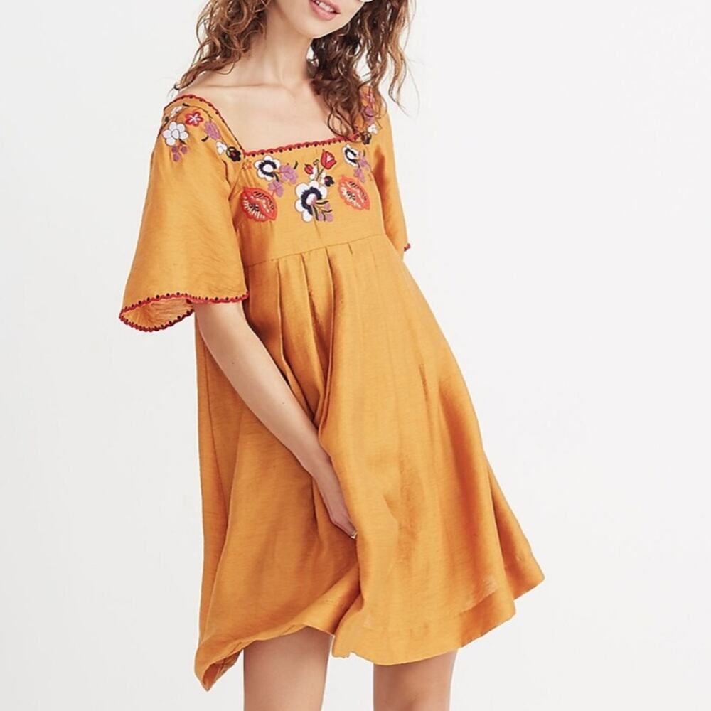 Madewell Embroidered Square-Neck Mini Dress